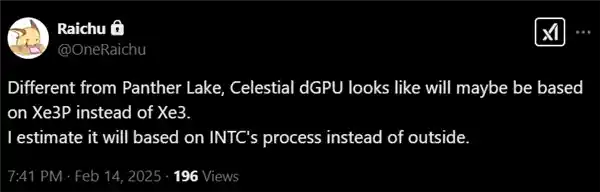 Intel最新独立显卡Celestial将采用全新Xe3P架构，或将内部生产