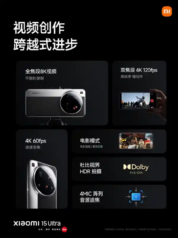 小米15 Ultra首发支持ACES LOG电影级视频模式，全焦段8K视频新体验！