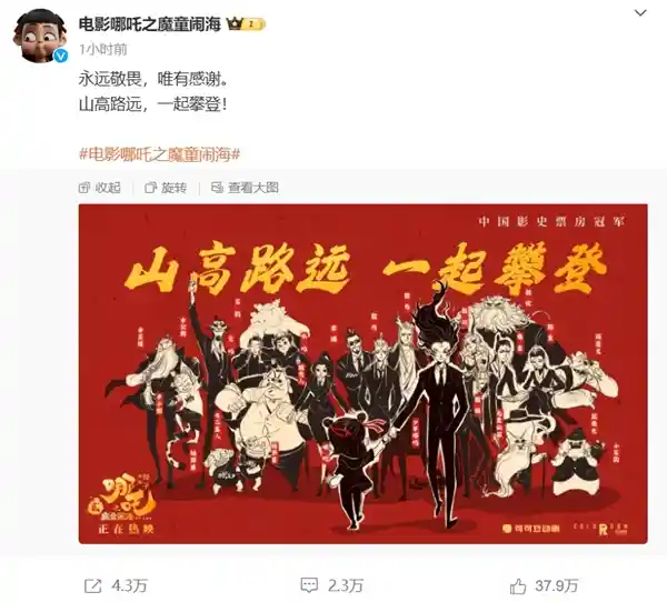 《哪吒2》创下中国影史票房纪录！导演饺子：成功的关键在于出来混中的出来