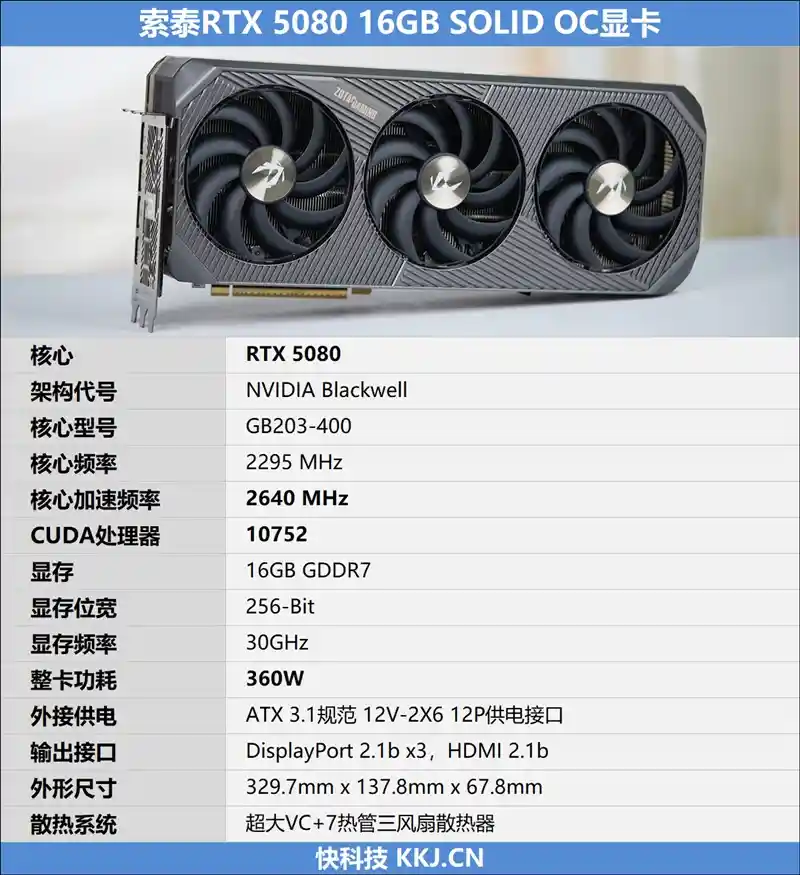 索泰RTX 5080 16GB SOLID OC显卡评测：360W功耗下的革新散热设计，极致性能轻松应对，温度轻松保持在64度以下
