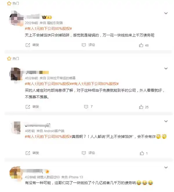 阿里平台1元拍下公司80%股权，惊！这是天上掉下的馅饼吗？
