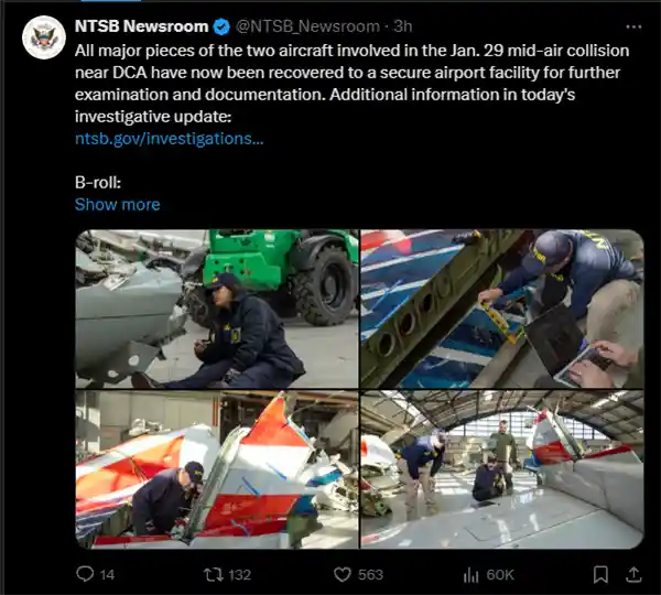 直升机与客机相撞事故造成67人全部遇难，所有主要残骸已找到