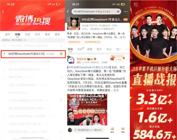 罗永浩公司旗下00后主播在DeepSeek直播1天创下3.3亿元销售壮举
