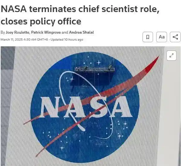 NASA决定撤销首席科学家职位并进行大规模裁员，引发科技界震动
