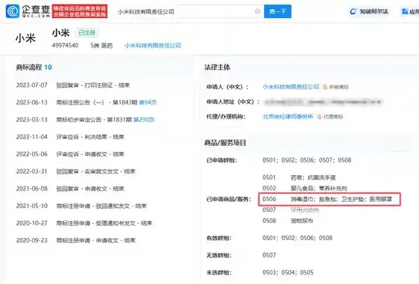 小米商标跨界领域，正式涵盖卫生护垫类产品！