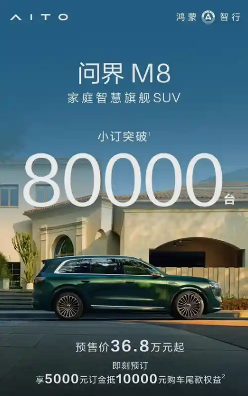 [一鸣惊人！问界M8小订订单突破8万， redefine 鸿蒙智行新高度]