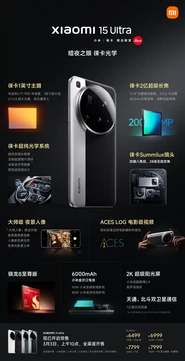 小米15 Ultra震撼发布！最后一代起价6499元，超大杯性能全新升级
