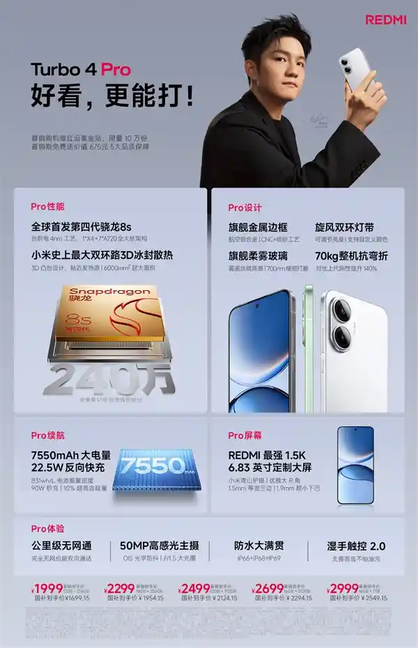 💥千元机天花板！一图读懂REDMI Turbo 4 Pro：1699.15元起