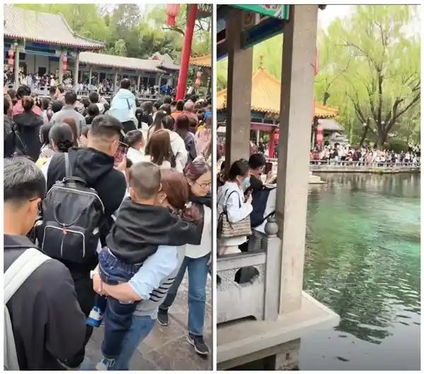 泉城济南清明节人潮汹涌，趵突泉人山人海 络绎不绝，网友感叹：世界第一泉为何如此热闹？