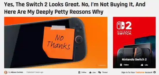 《媒体为何不买Switch 2？编辑自嘲：故事的尽头仍是妥协》