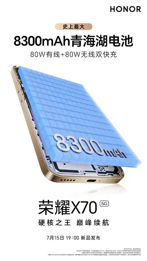 荣耀X70震撼发布：8300mAh青海湖电池+双80W快充引领续航新革命